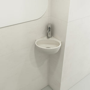 Alternate Image for BOCCHI Milano 13" Oval Corner Fireclay Bathroom Sink, Biscuit, Single Faucet Hole, 1392-014-0126