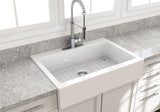 BOCCHI Nuova 34" Fireclay Farmhouse Sink Kit with Faucet and Accessories, White (sink) / Chrome (faucet), 1500-001-2020CH