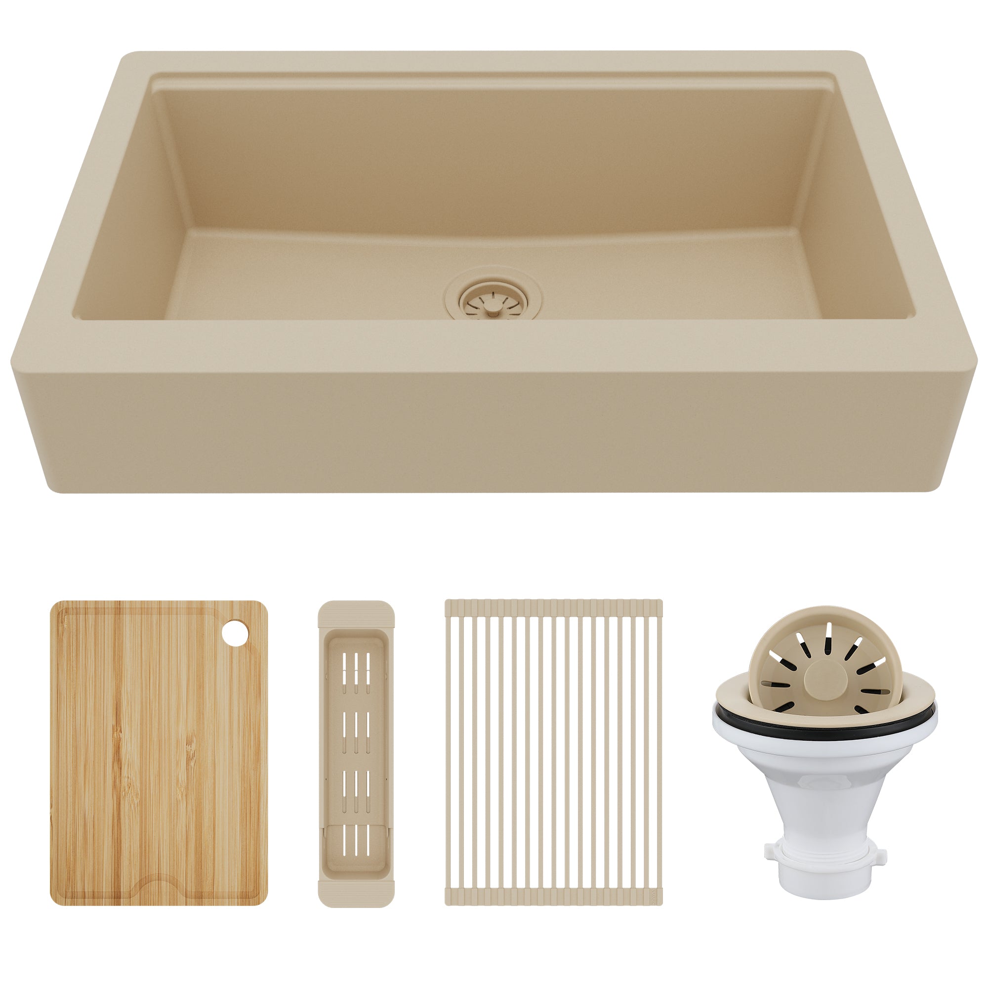 Karran 34" Quartz Composite Retrofit Workstation Farmhouse Sink, Bisque, QARWS-740-BI-PK2
