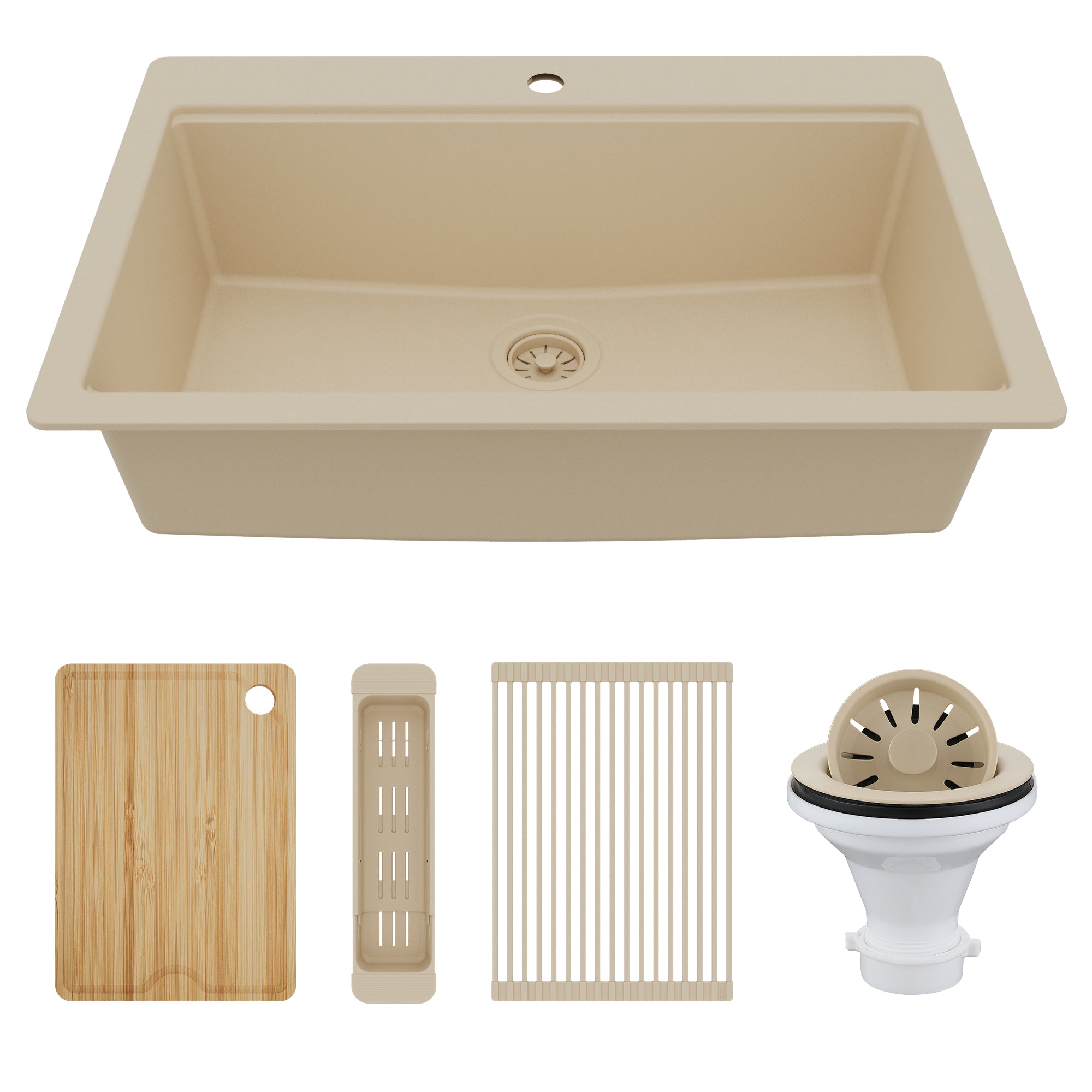 Karran 33" Drop In Quartz Composite Workstation Kitchen Sink, Bisque, QTWS-875-BI-PK2