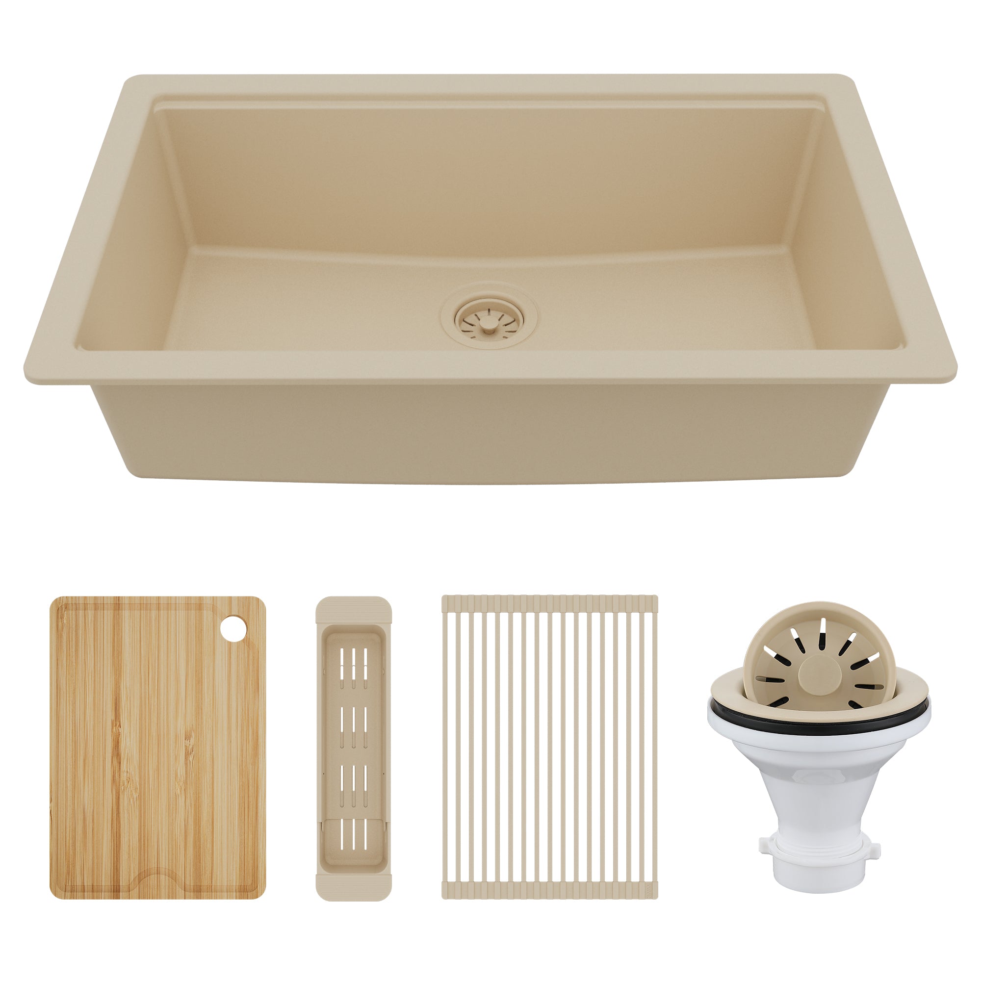 Karran 32" Undermount Quartz Composite Workstation Kitchen Sink, Bisque, QUWS-875-BI-PK2