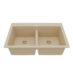 Main Image of Karran 33" Drop In/Topmount Quartz Composite Kitchen Sink, 50/50 Double Bowl, Bisque, QT-810-BI