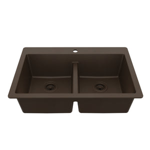 Main Image of Karran 33" Drop In/Topmount Quartz Composite Kitchen Sink, 50/50 Double Bowl, Brown, QT-810-BR