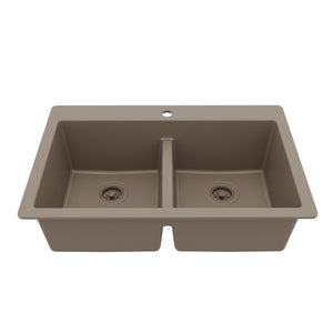 Main Image of Karran 33" Drop In/Topmount Quartz Composite Kitchen Sink, 50/50 Double Bowl, Concrete, QT-810-CN