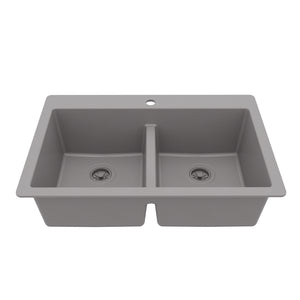 Main Image of Karran 33" Drop In/Topmount Quartz Composite Kitchen Sink, 50/50 Double Bowl, Grey, QT-810-GR