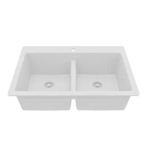 Main Image of Karran 33" Drop In/Topmount Quartz Composite Kitchen Sink, 50/50 Double Bowl, White, QT-810-WH
