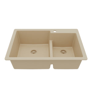 Main Image of Karran 33" Drop In/Topmount Quartz Composite Kitchen Sink, 60/40 Double Bowl, Bisque, QT-811-BI