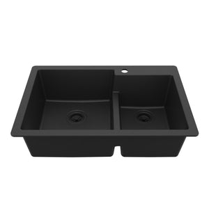 Main Image of Karran 33" Drop In/Topmount Quartz Composite Kitchen Sink, 60/40 Double Bowl, Black, QT-811-BL