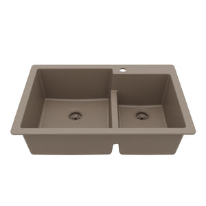 Main Image of Karran 33" Drop In/Topmount Quartz Composite Kitchen Sink, 60/40 Double Bowl, Concrete, QT-811-CN