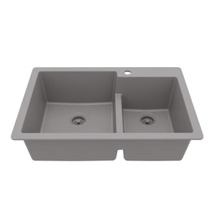 Main Image of Karran 33" Drop In/Topmount Quartz Composite Kitchen Sink, 60/40 Double Bowl, Grey, QT-811-GR