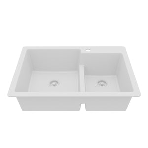Main Image of Karran 33" Drop In/Topmount Quartz Composite Kitchen Sink, 60/40 Double Bowl, White, QT-811-WH