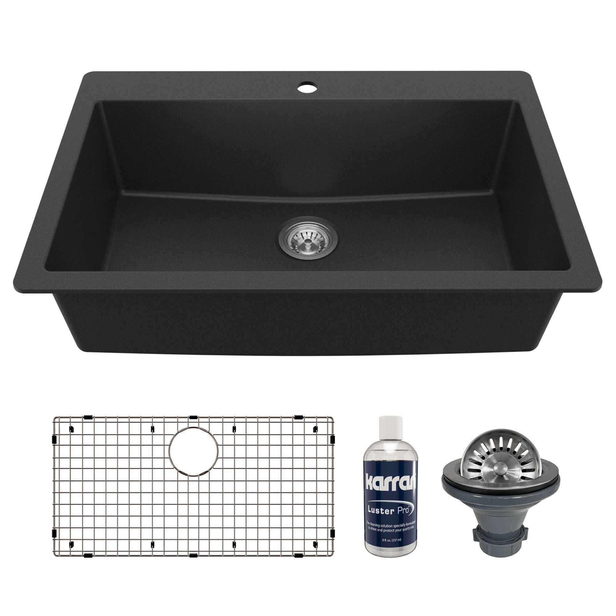 Main Image of Karran 33" Drop In/Topmount Quartz Composite Kitchen Sink with Accessories, Black, QT-812-BL-PK1