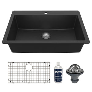 Main Image of Karran 33" Drop In/Topmount Quartz Composite Kitchen Sink with Accessories, Black, QT-812-BL-PK1