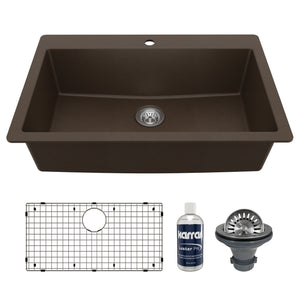 Main Image of Karran 33" Drop In/Topmount Quartz Composite Kitchen Sink with Accessories, Brown, QT-812-BR-PK1