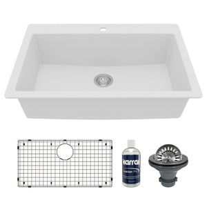 Main Image of Karran 33" Drop In/Topmount Quartz Composite Kitchen Sink with Accessories, White, QT-812-WH-PK1