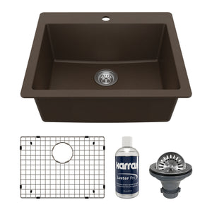 Main Image of Karran 25" Drop In/Topmount Quartz Composite Kitchen Sink with Accessories, Brown, QT-820-BR-PK1