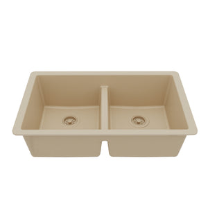 Main Image of Karran 32" Undermount Quartz Composite Kitchen Sink, 50/50 Double Bowl, Bisque, QU-810-BI