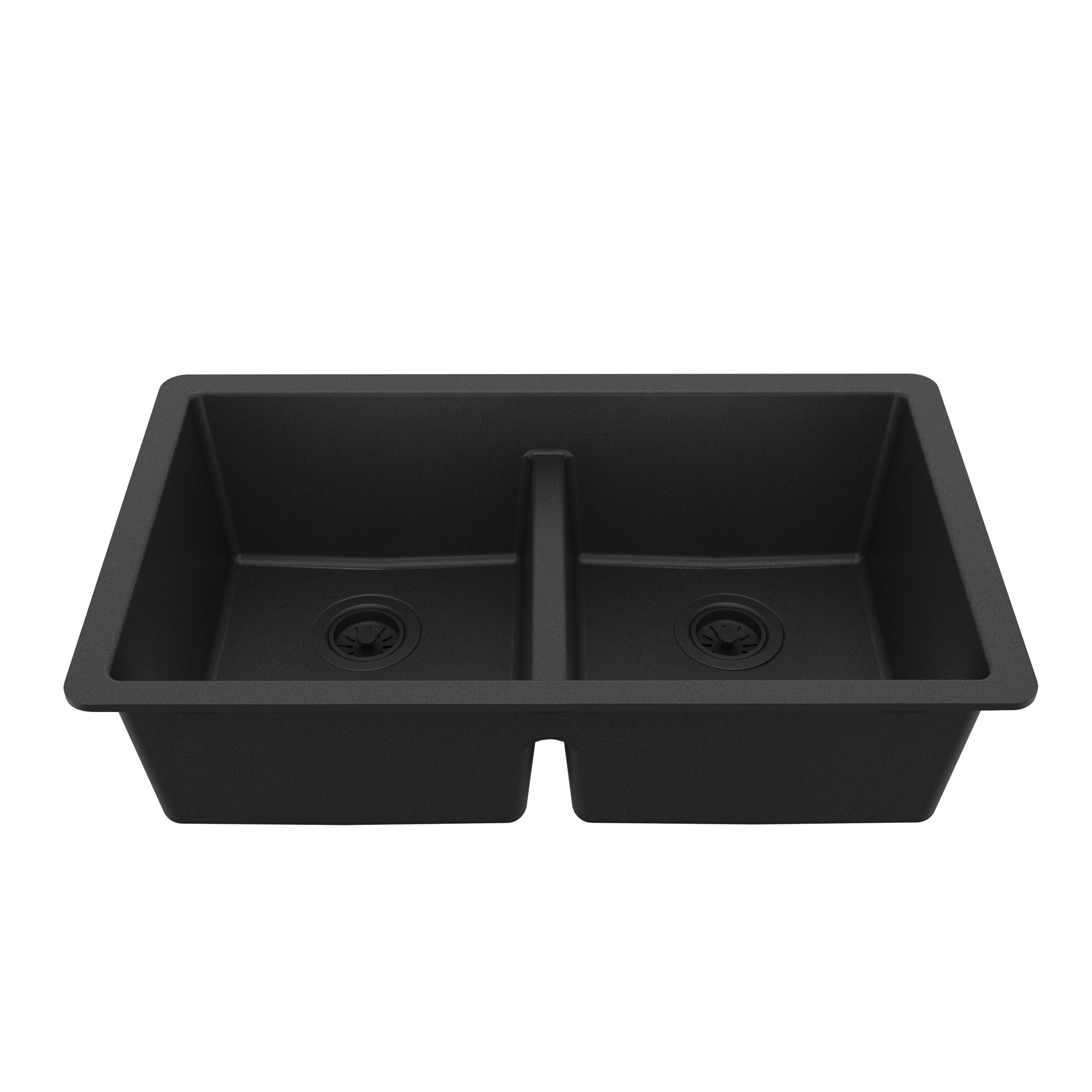 Main Image of Karran 32" Undermount Quartz Composite Kitchen Sink, 50/50 Double Bowl, Black, QU-810-BL