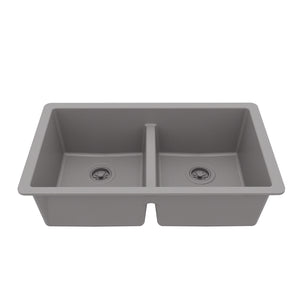 Main Image of Karran 32" Undermount Quartz Composite Kitchen Sink, 50/50 Double Bowl, Grey, QU-810-GR