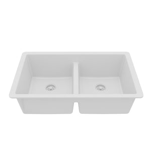 Main Image of Karran 32" Undermount Quartz Composite Kitchen Sink, 50/50 Double Bowl, White, QU-810-WH
