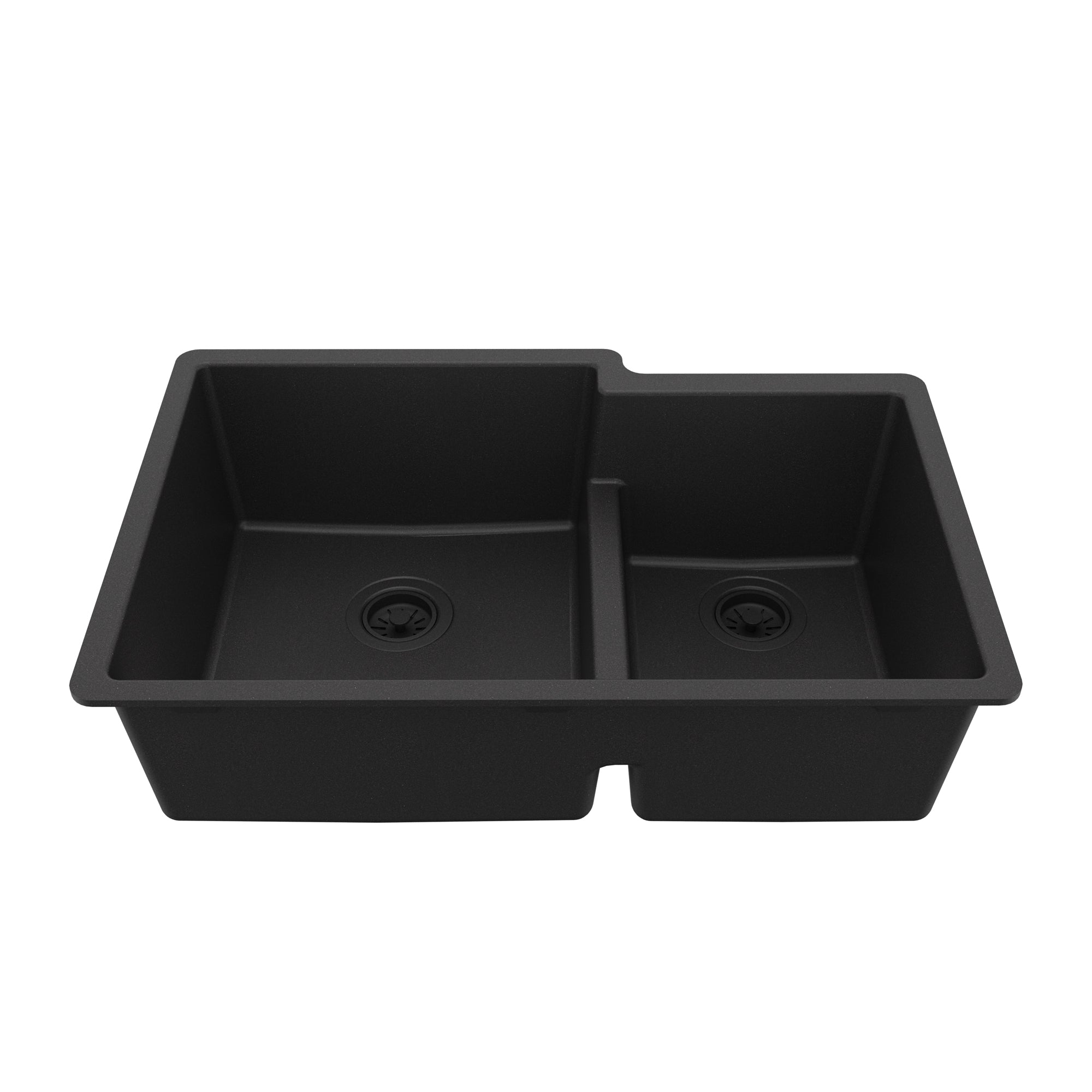 Main Image of Karran 32" Undermount Quartz Composite Kitchen Sink, 60/40 Double Bowl, Black, QU-811-BL