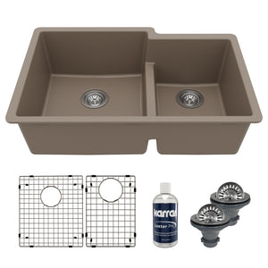 Main Image of Karran 32" Undermount Quartz Composite Kitchen Sink with Accessories, 60/40 Double Bowl, Concrete, QU-811-CN-PK1