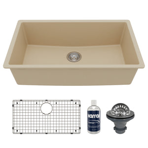 Main Image of Karran 32" Undermount Quartz Composite Kitchen Sink with Accessories, Bisque, QU-812-BI-PK1