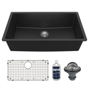 Main Image of Karran 32" Undermount Quartz Composite Kitchen Sink with Accessories, Black, QU-812-BL-PK1