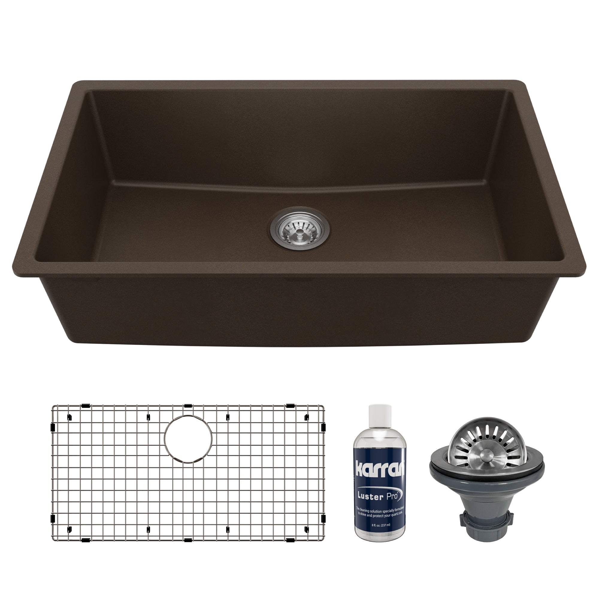 Main Image of Karran 32" Undermount Quartz Composite Kitchen Sink with Accessories, Brown, QU-812-BR-PK1