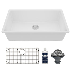 Main Image of Karran 32" Undermount Quartz Composite Kitchen Sink with Accessories, White, QU-812-WH-PK1
