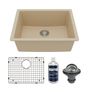 Main Image of Karran 24" Undermount Quartz Composite Kitchen Sink with Accessories, Bisque, QU-820-BI-PK1