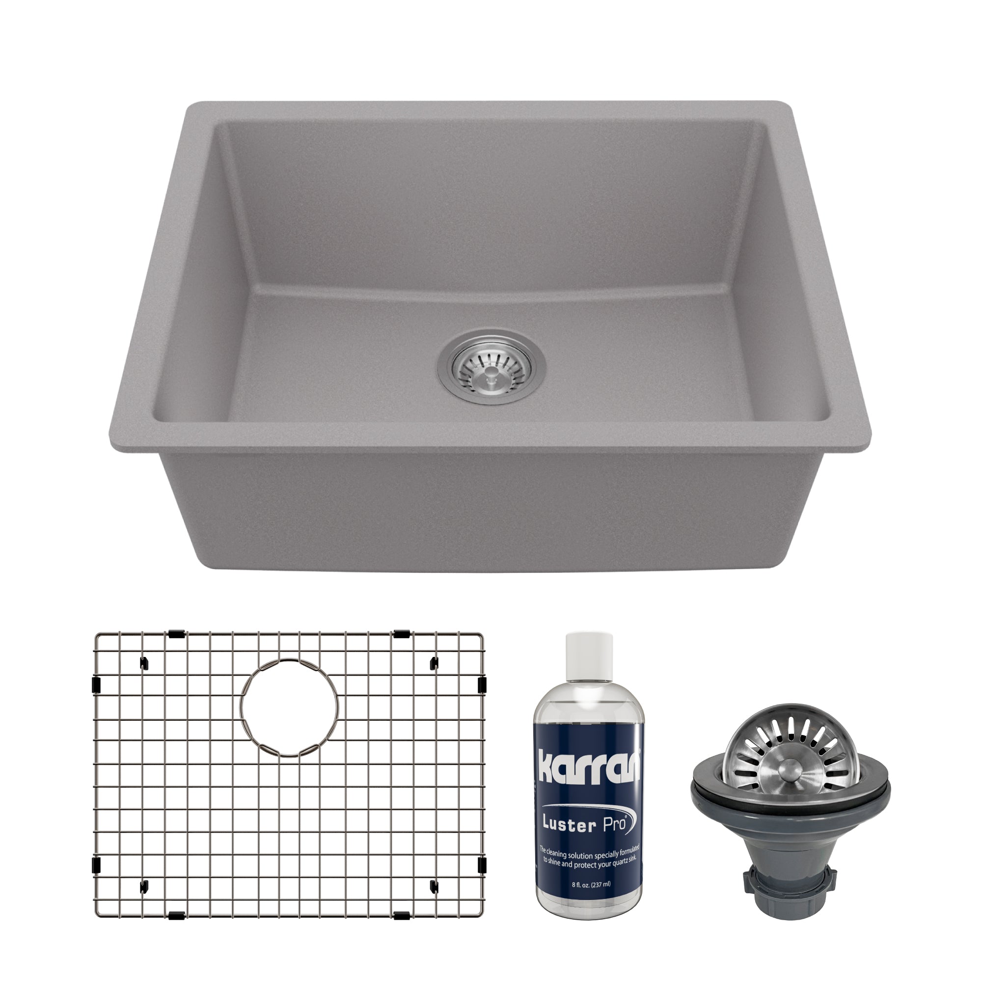 Main Image of Karran 24" Undermount Quartz Composite Kitchen Sink with Accessories, Grey, QU-820-GR-PK1