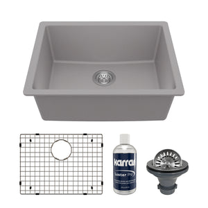 Main Image of Karran 24" Undermount Quartz Composite Kitchen Sink with Accessories, Grey, QU-820-GR-PK1