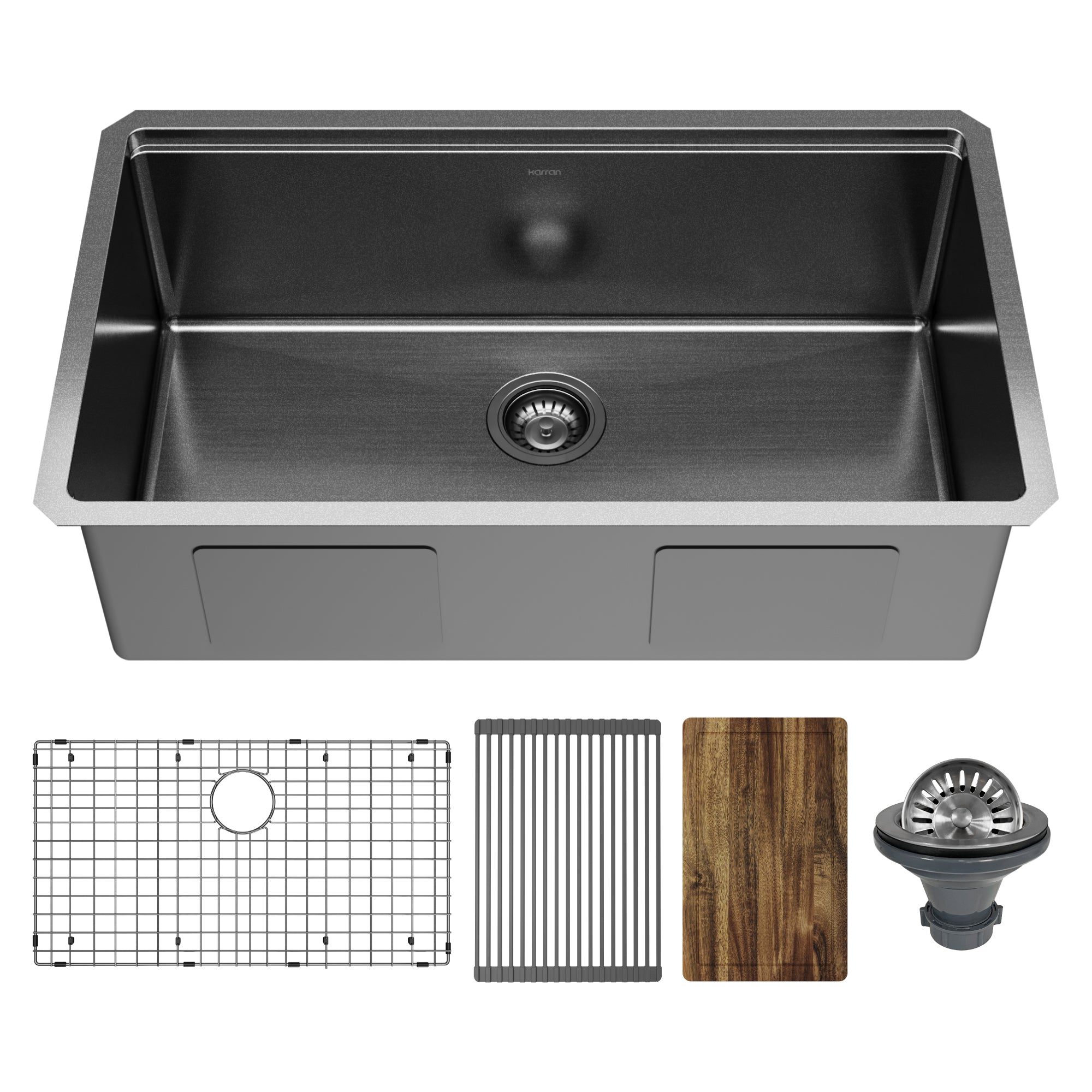 Karran Elite Workstation 32" Undermount Stainless Steel Kitchen Sink, Gunmetal Black, WS-37-D1-PK1