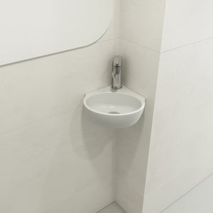 Alternate Image for BOCCHI Milano 13" Oval Corner Fireclay Bathroom Sink, Matte White, Single Faucet Hole, 1392-002-0126