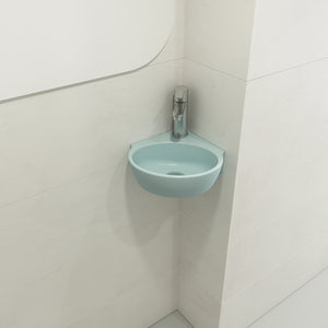 Alternate Image for BOCCHI Milano 13" Oval Corner Fireclay Bathroom Sink, Matte Ice Blue, Single Faucet Hole, 1392-029-0126