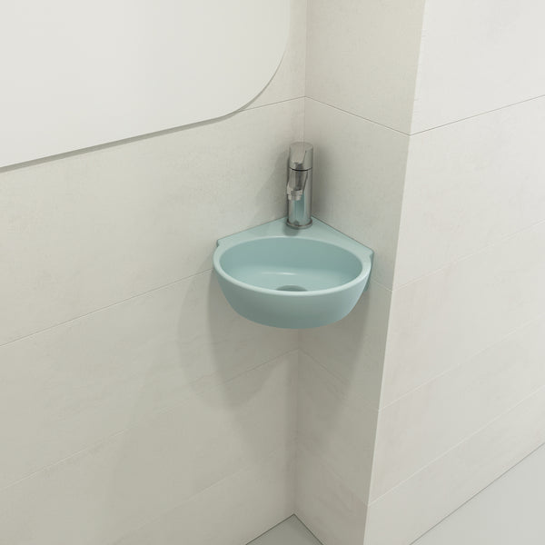 BOCCHI Milano 13" Oval Corner Fireclay Bathroom Sink, Matte Ice Blue, Single Faucet Hole, 1392-029-0126