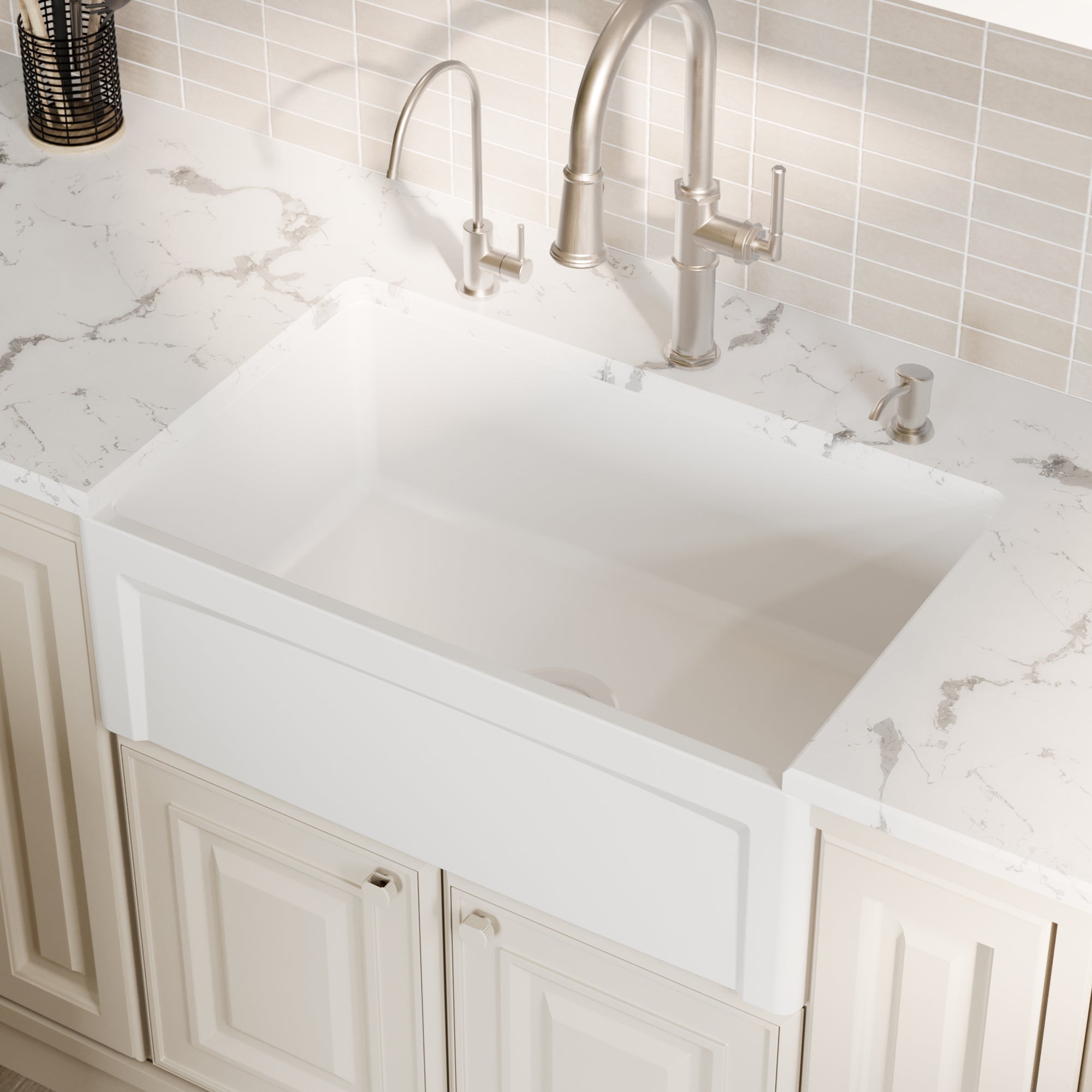 Alternative View of Karran Fireclay 30" Fireclay Farmhouse Sink with Accessories, White, FCP30SBWH