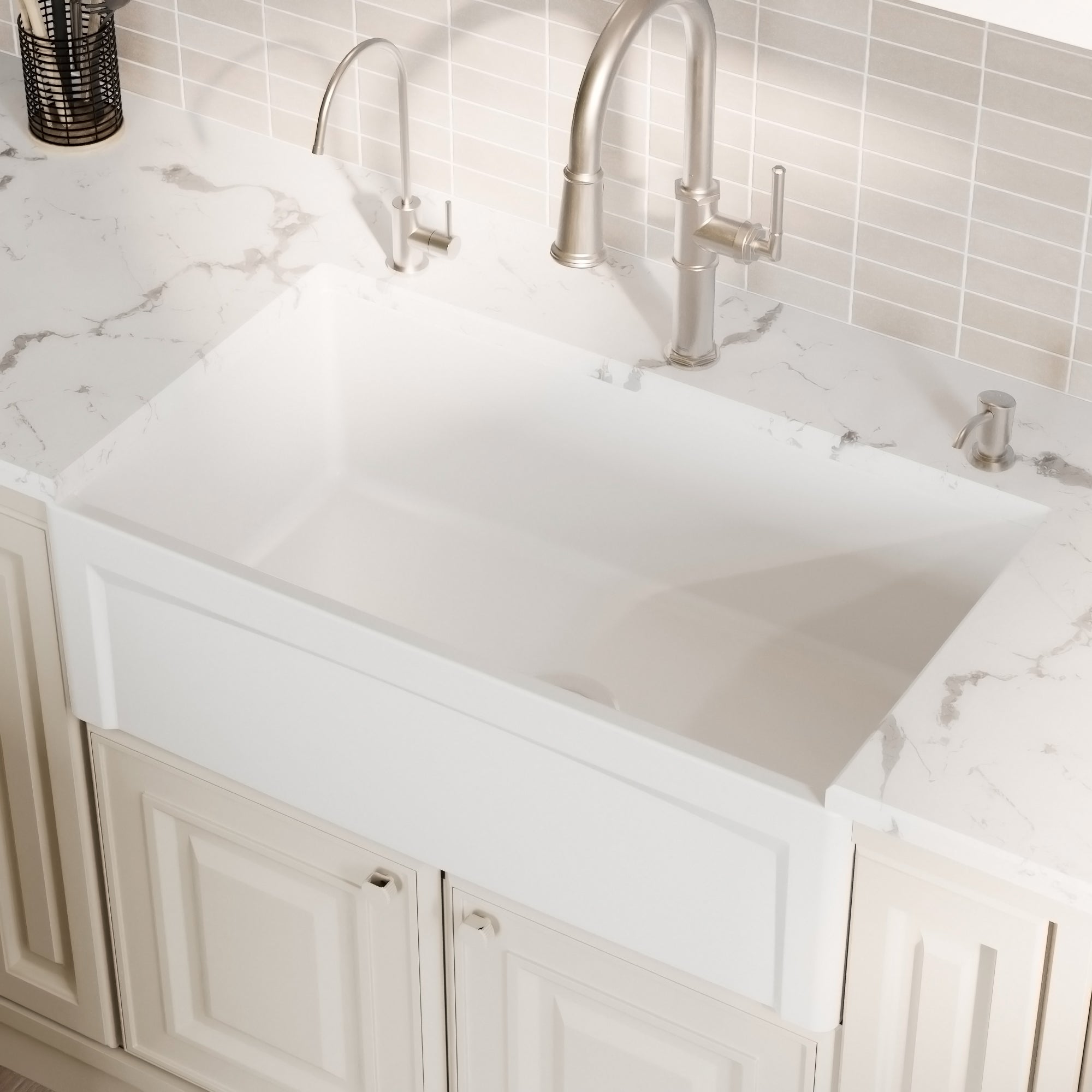 Alternative View of Karran Fireclay 33" Fireclay Farmhouse Sink with Accessories, White, FCP33SBWH