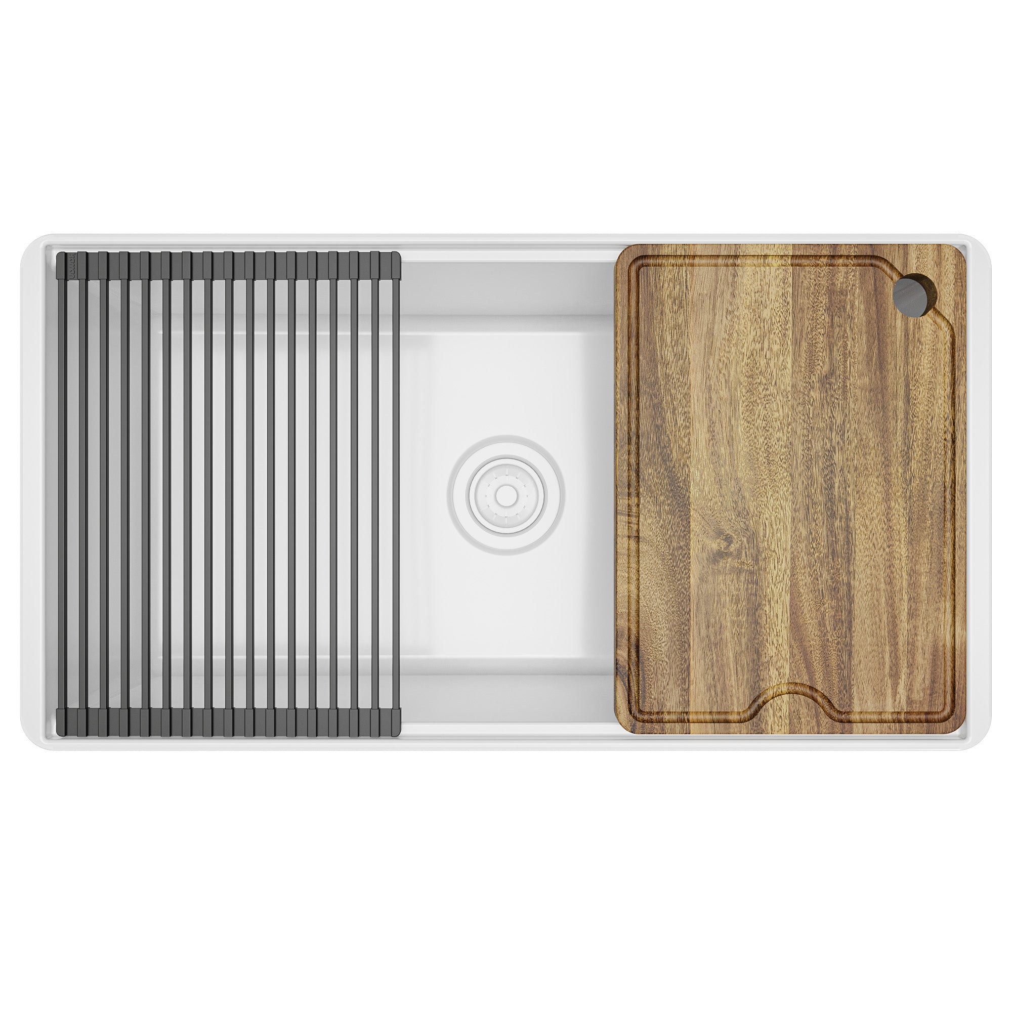 Alternative View of Karran Fireclay 33" Fireclay Workstation Farmhouse Sink with Accessories, White, FCWSF33SBWH-PK1