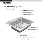 Houzer 25" Stainless Steel Topmount Single Bowl Kitchen Sink, 20 Gauge, 2522-8BS4-1