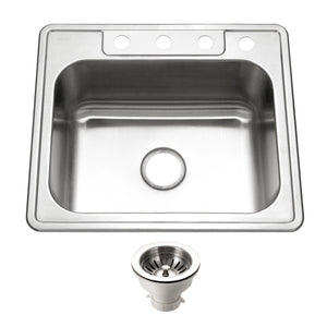 Alternate Image for Houzer Glowtone 25" Stainless Steel Topmount 4-hole Single Bowl Kitchen Sink with 9 inch Depth, with Strainer - 18 Gauge, 2522-9BS4-C