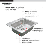 Houzer 25" Stainless Steel Topmount Single Bowl Kitchen Sink, 18 Gauge, 2522-9BS4-1