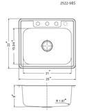 Houzer 25" Stainless Steel Topmount Single Bowl Kitchen Sink, 18 Gauge, 2522-9BS4-1