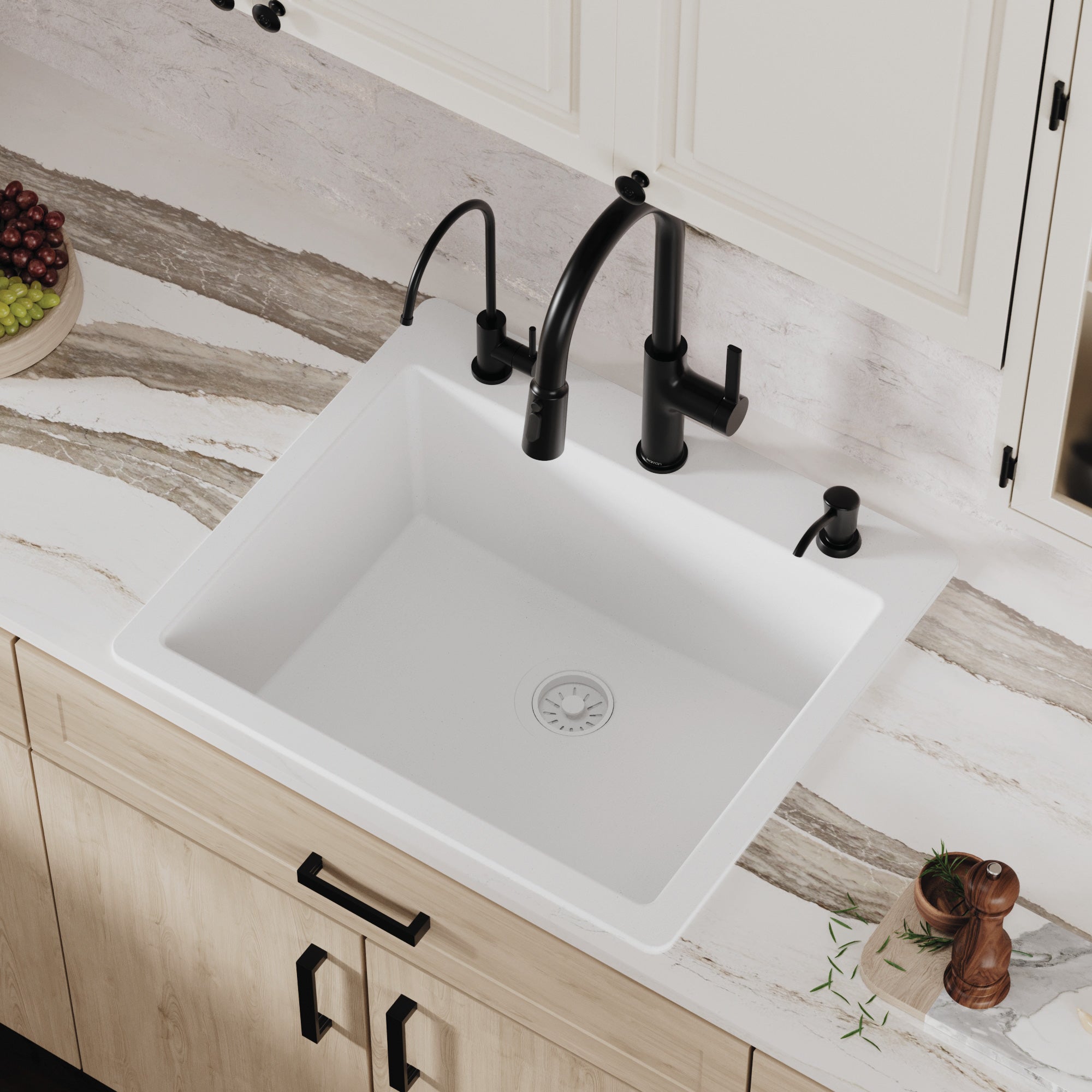 Alternative View of Karran 25" Drop In/Topmount Quartz Composite Kitchen Sink, White, QT-820-WH