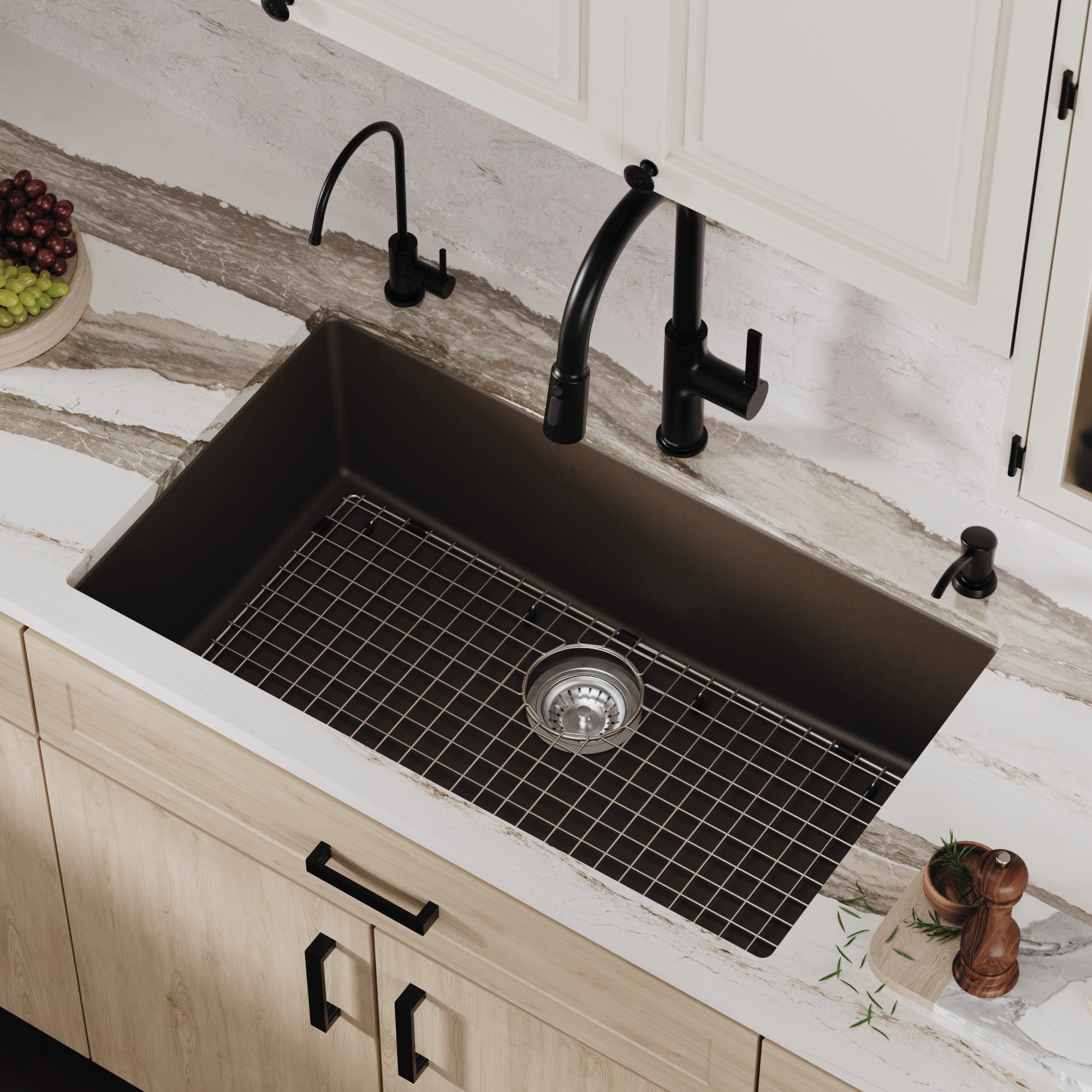 Alternative View of Karran 32" Undermount Quartz Composite Kitchen Sink with Accessories, Brown, QU-812-BR-PK1
