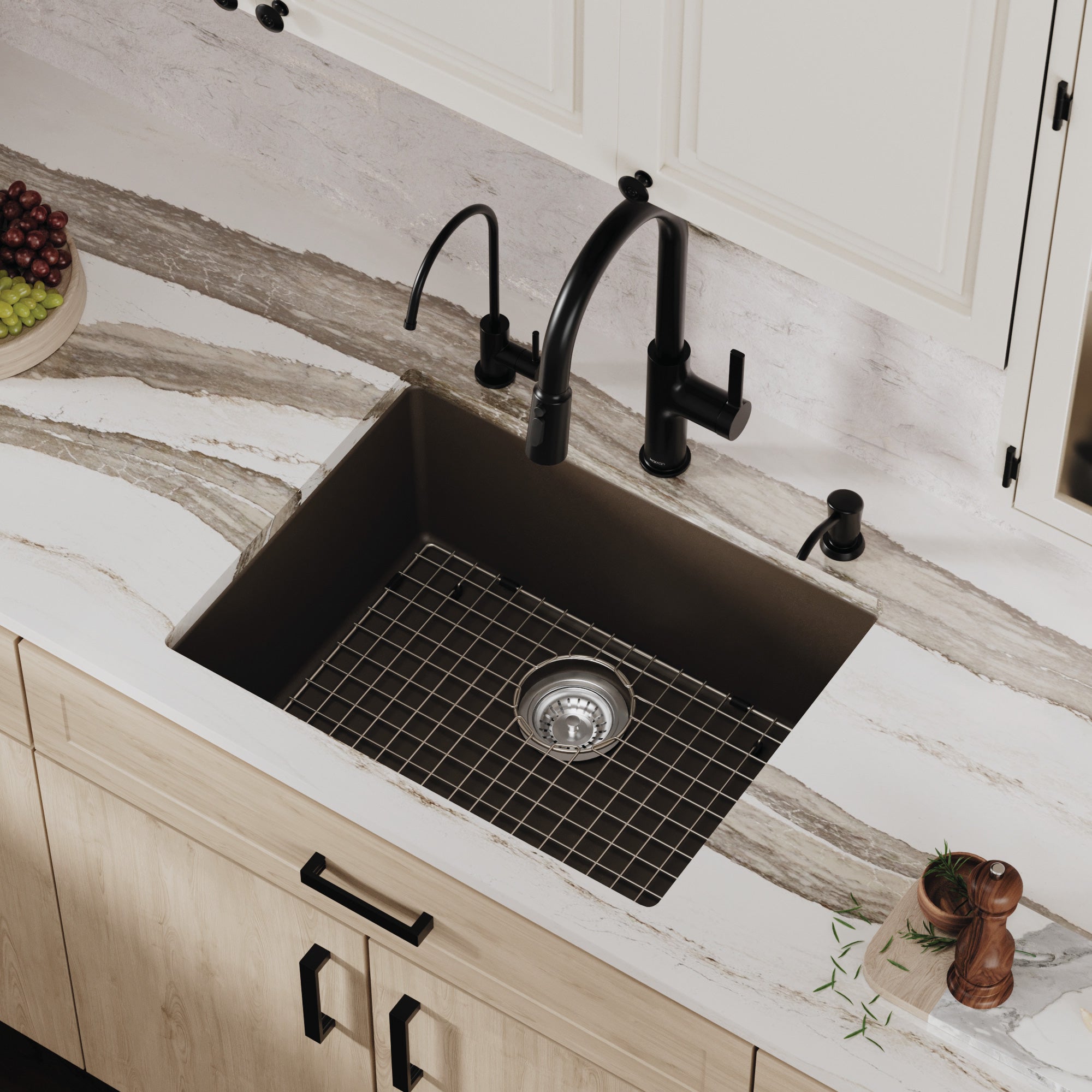 Alternative View of Karran 24" Undermount Quartz Composite Kitchen Sink with Accessories, Brown, QU-820-BR-PK1