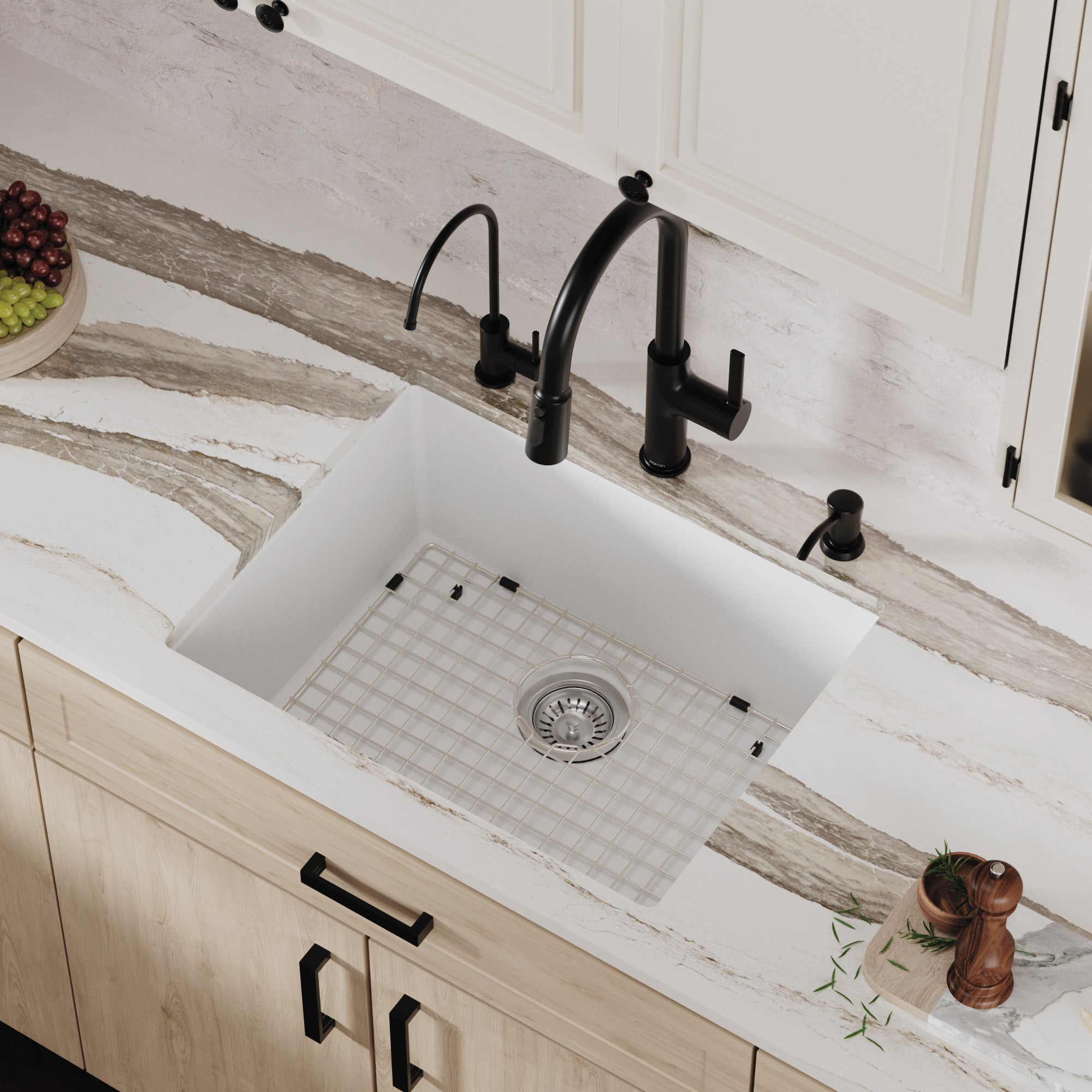 Alternative View of Karran 24" Undermount Quartz Composite Kitchen Sink with Accessories, White, QU-820-WH-PK1