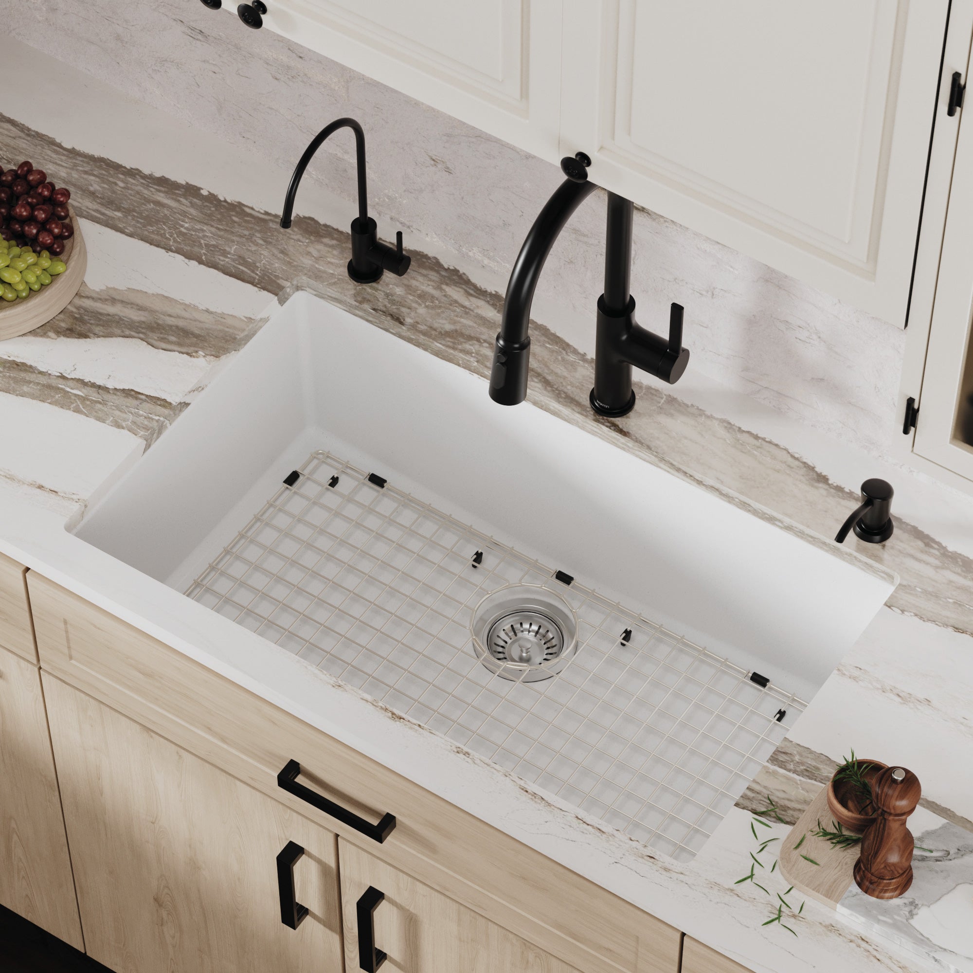 Alternative View of Karran 32" Undermount Quartz Composite Kitchen Sink with Accessories, White, QU-812-WH-PK1