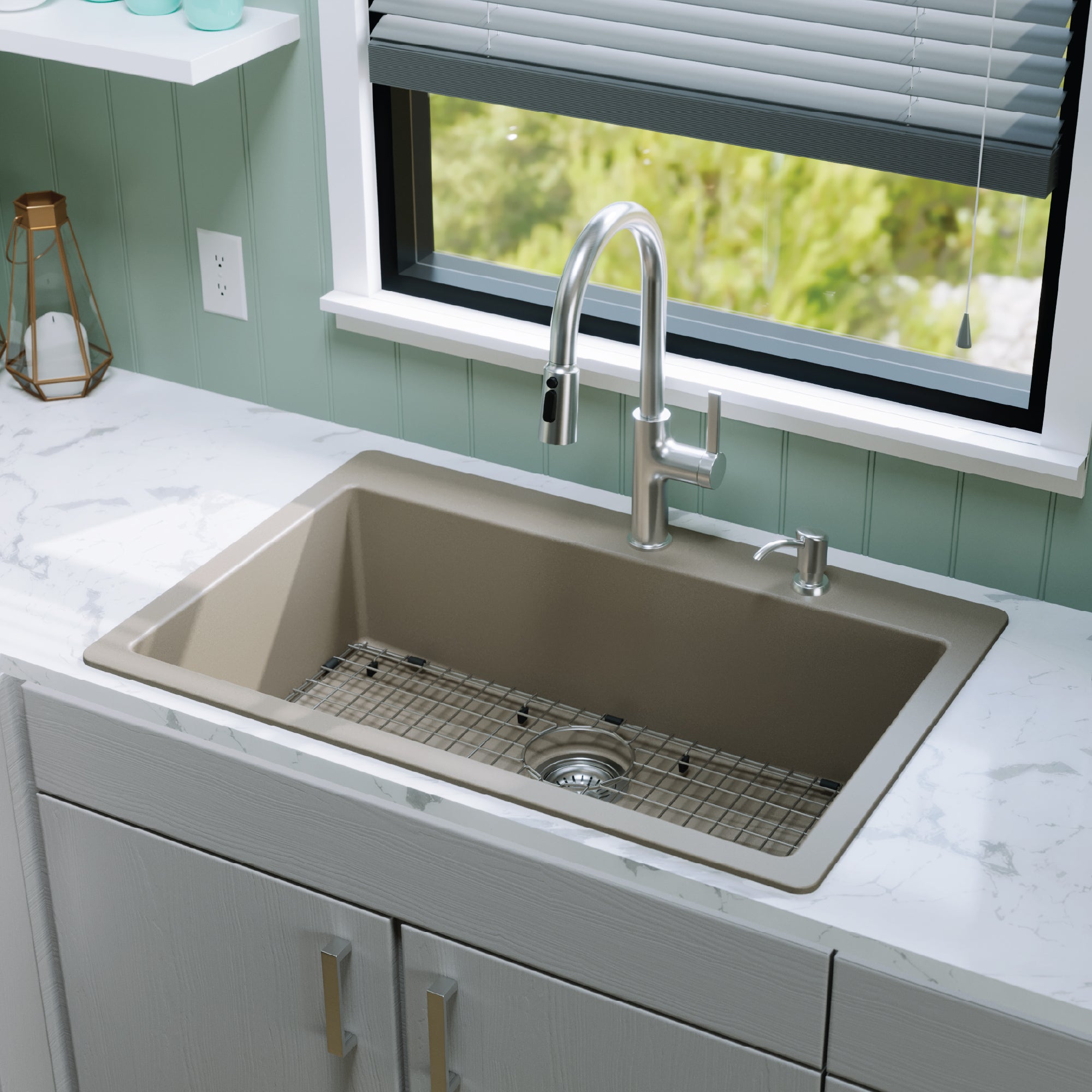 Alternative View of Karran 33" Drop In/Topmount Quartz Composite Kitchen Sink with Accessories, Concrete, QT-812-CN-PK1